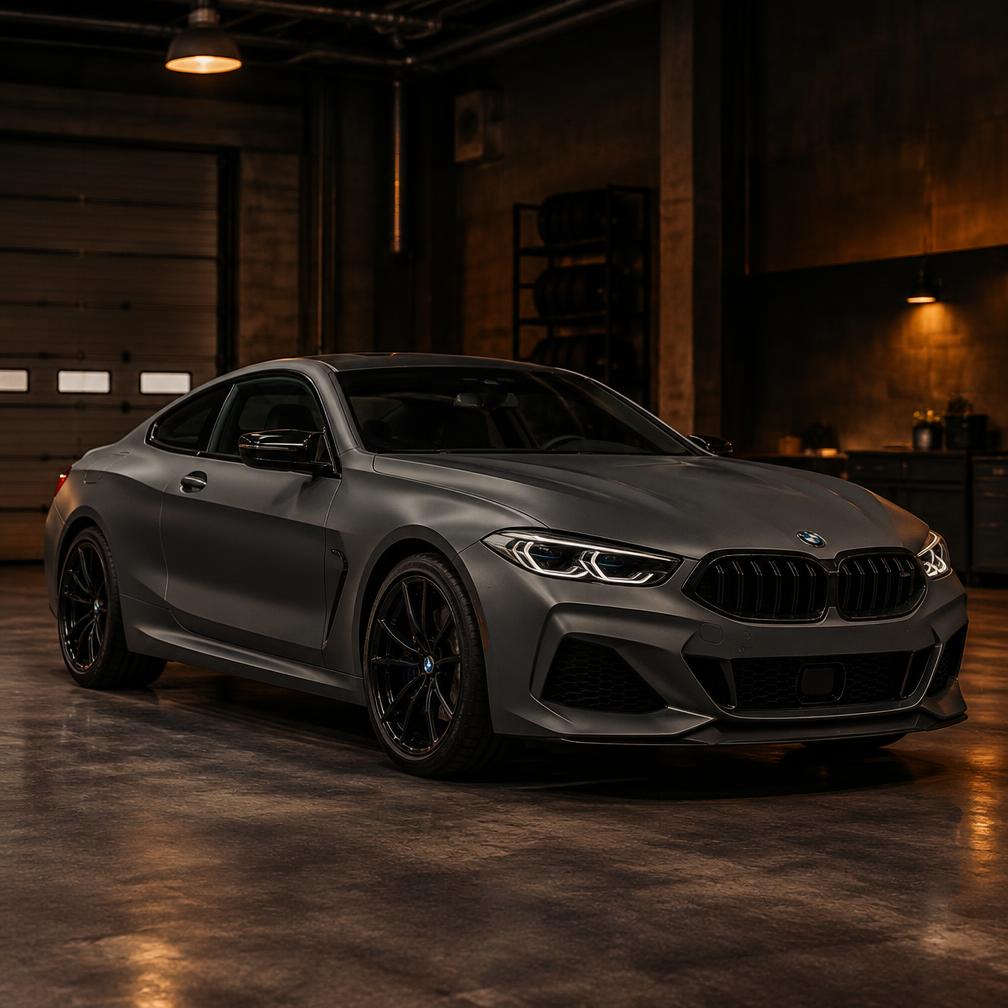 Auto con wrap totale opaco in officina
